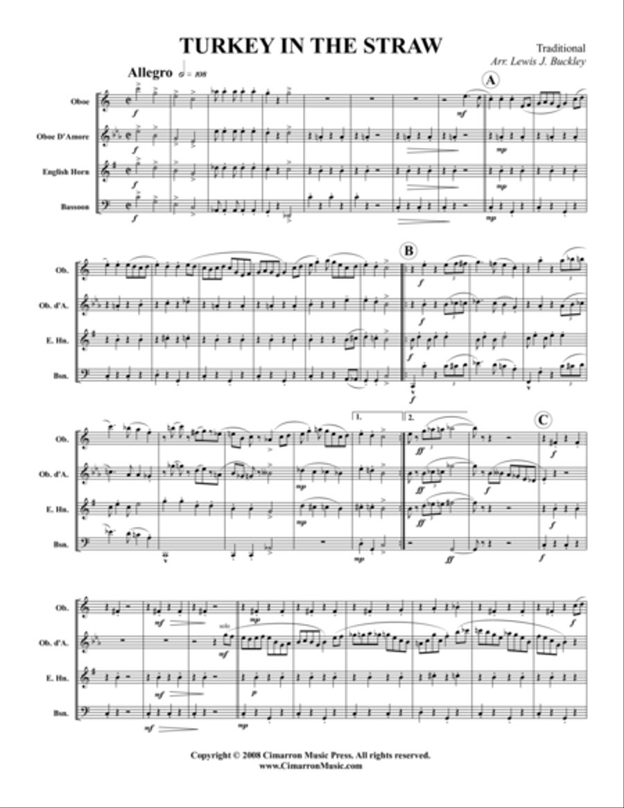 Turkey in the Straw Woodwind Quartet scores gallery preview page 1