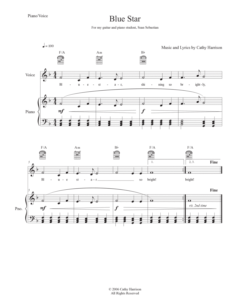 Blue Star Piano, Vocal, Guitar scores gallery preview page 1