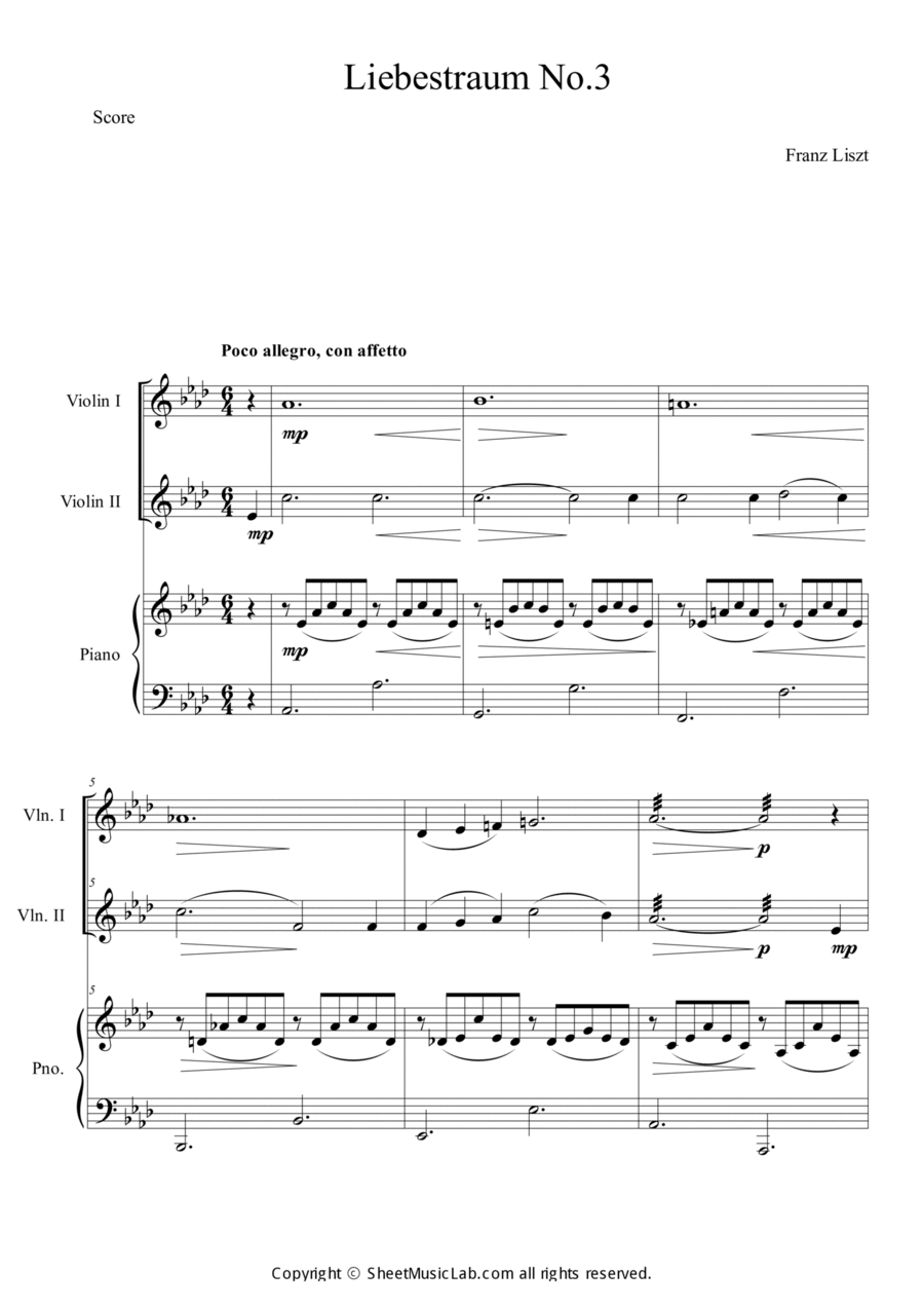 Liebestraum, S.541 No.3 Liebestraum, S.541 No.3 Piano Trio scores gallery preview page 1