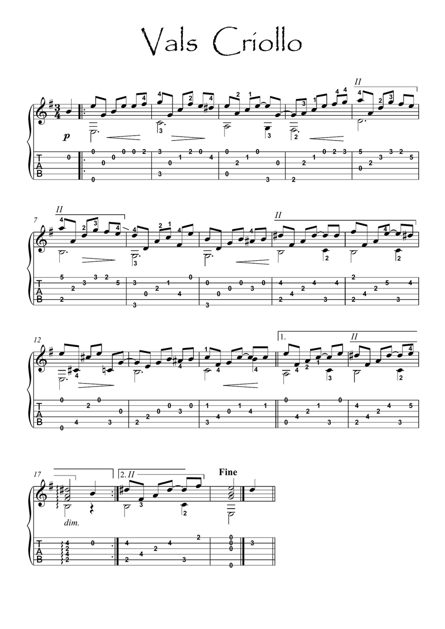 Valse Criollo by Traditional Acoustic Guitar - Digital Sheet Music