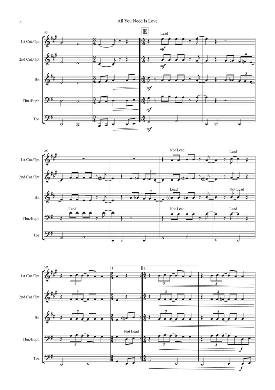 All You Need Is Love Brass Quintet scores gallery preview page 6