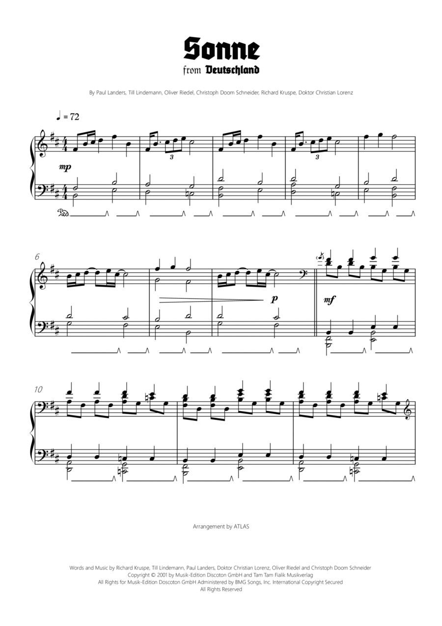 Sonne Piano Solo scores gallery preview page 1