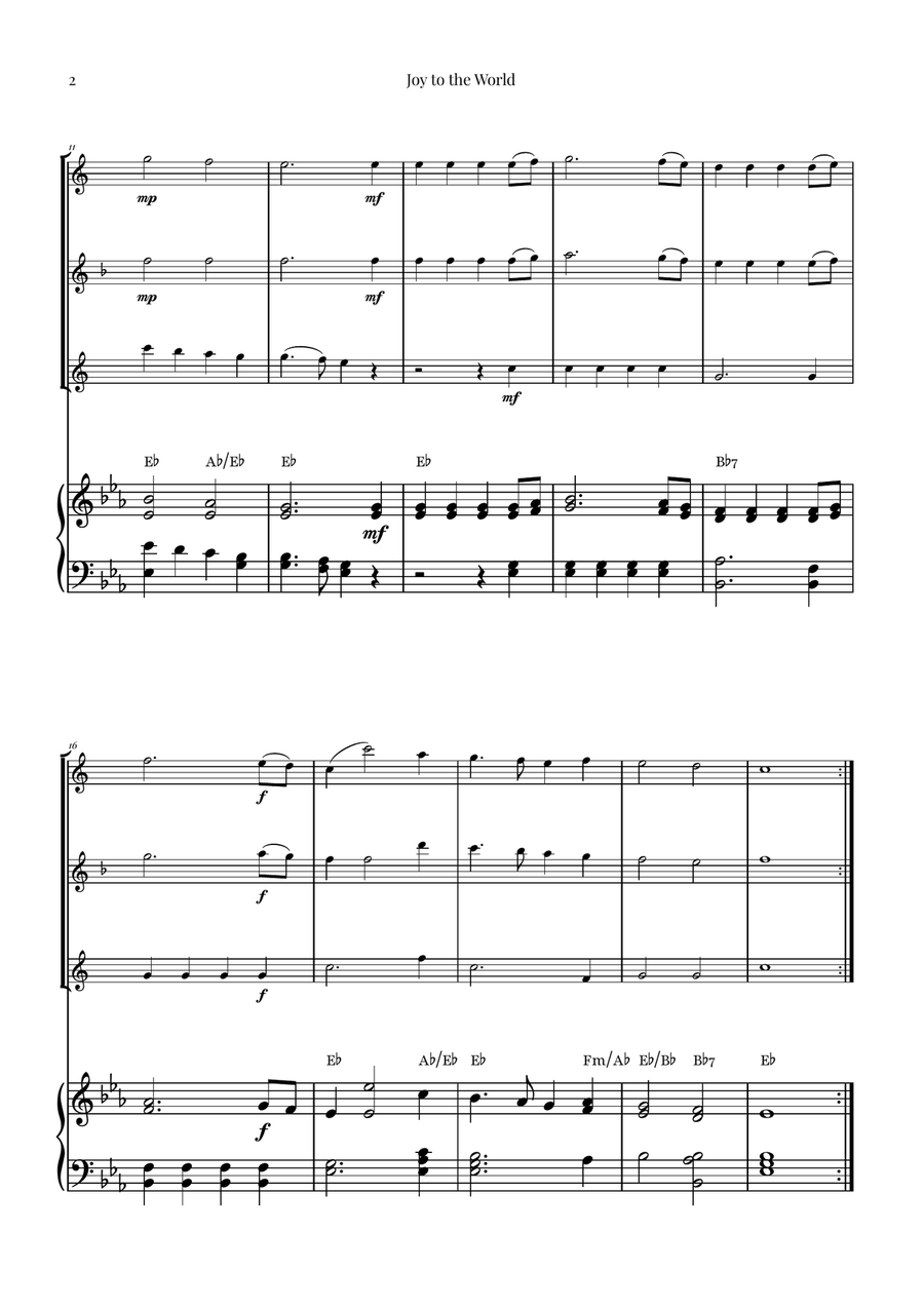 Joy to the World | BEAUTIFUL Trio Woodwind Trio scores gallery preview page 2