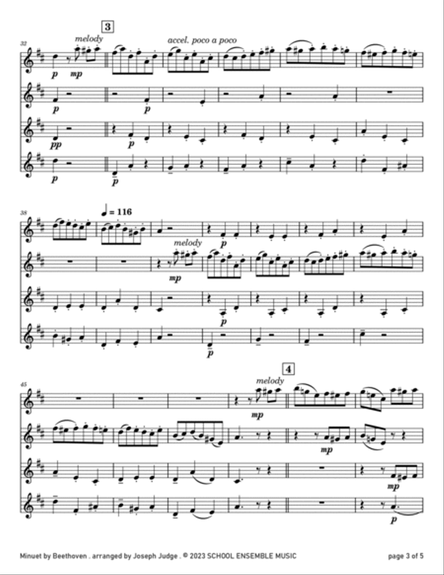 Minuet by Beethoven for Clarinet Quartet in Schools Clarinet Quartet scores gallery preview page 3