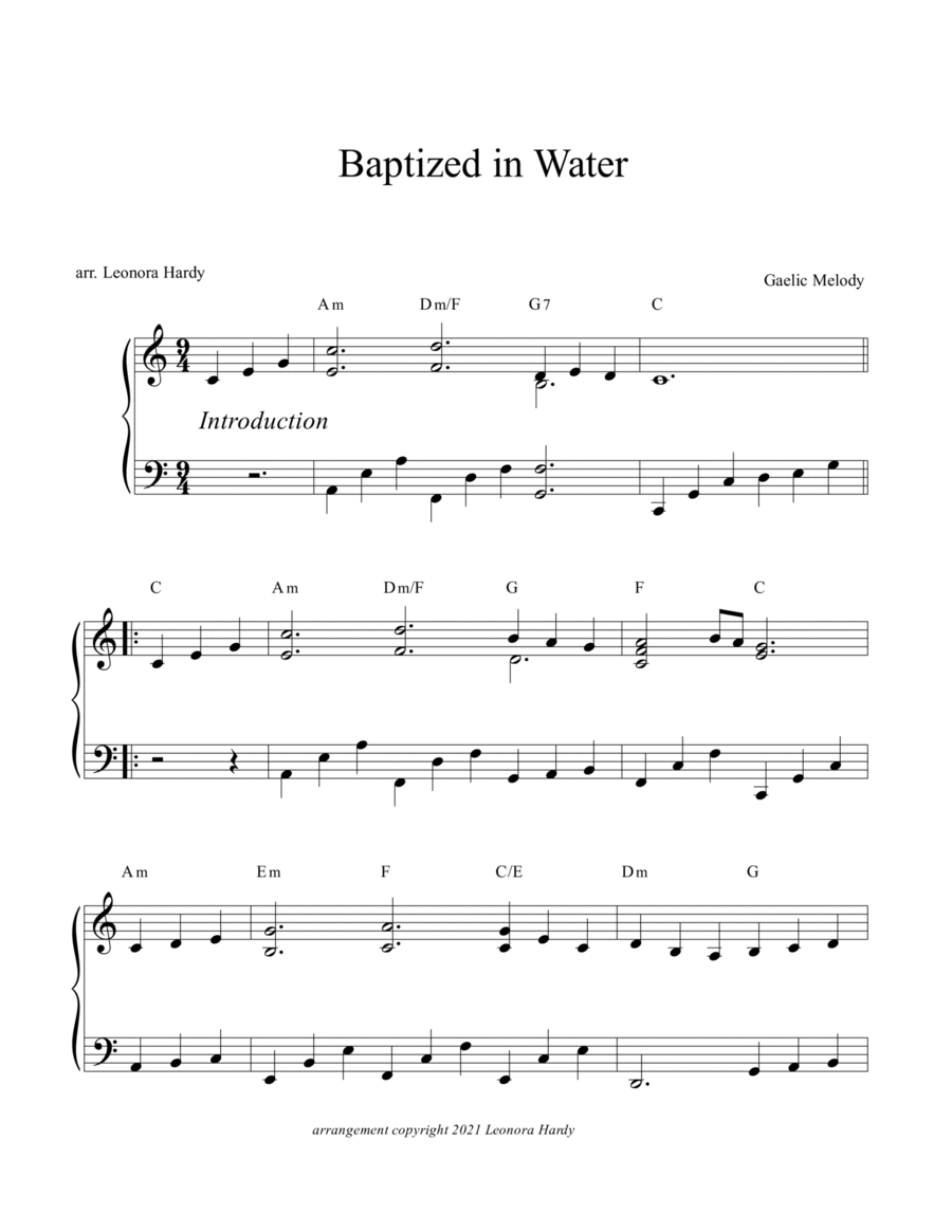 Baptized In Water Easy Piano scores gallery preview page 1