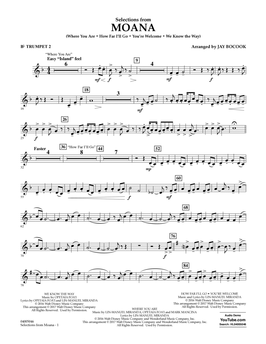 Selections from Moana - Bb Trumpet 2 Concert Band scores gallery preview page 1