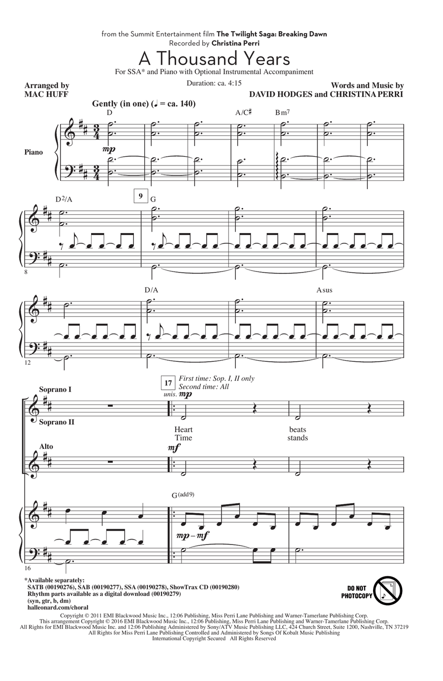 A Thousand Years (arr. Mac Huff)