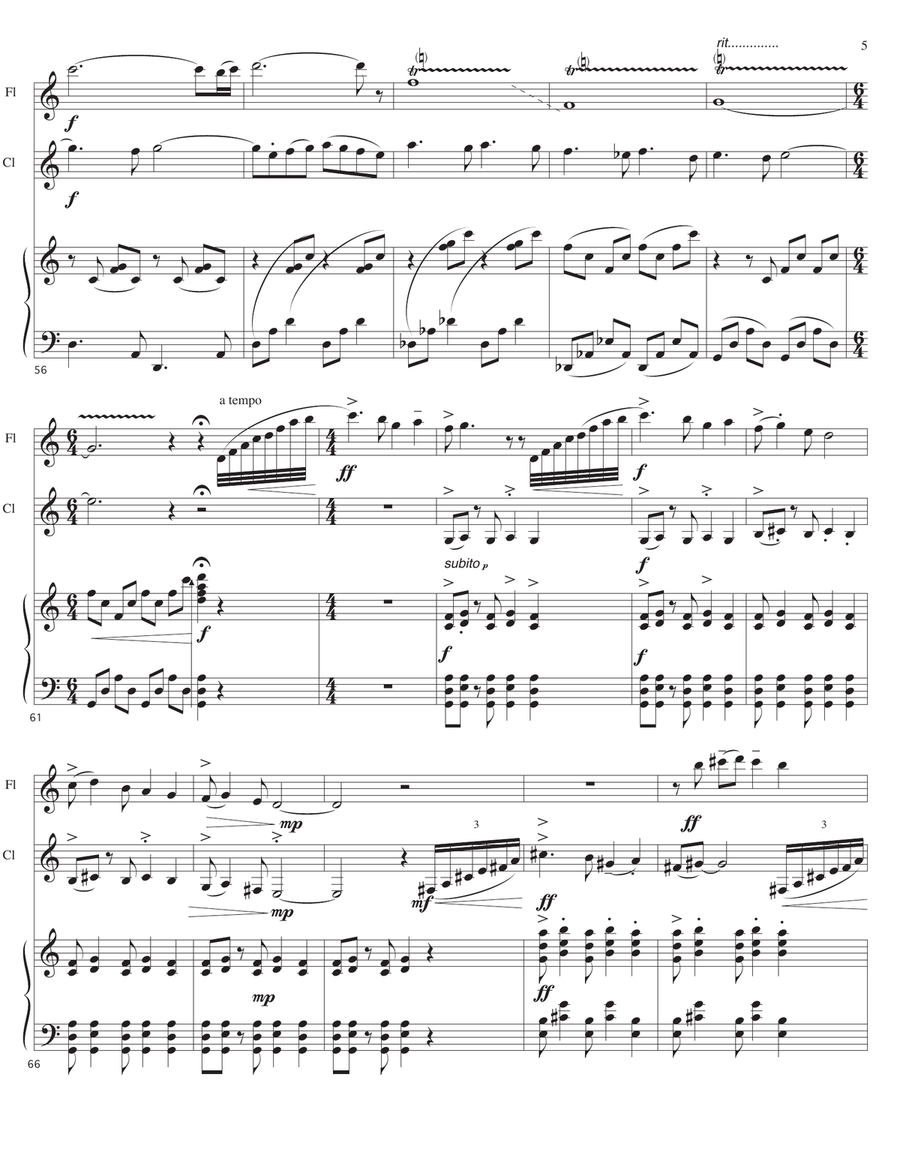 DOPPLER EFFECT for Flute, Bb Clarinet, and Piano Small Ensemble scores gallery preview page 5