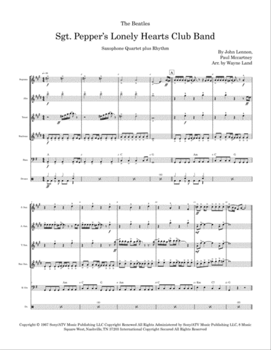 Sgt. Pepper's Lonely Hearts Club Band Saxophone Quartet scores gallery preview page 2