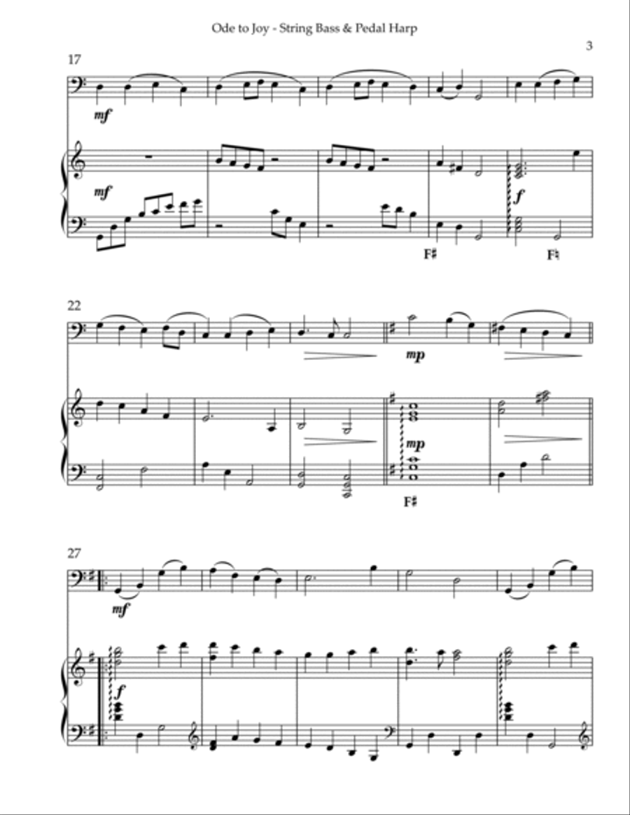 Ode to Joy, Duet for String Bass & Pedal Harp String Duet scores gallery preview page 3
