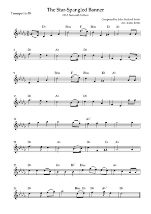 Book cover for The Star Spangled Banner (USA National Anthem) for Trumpet in Bb Solo with Chords (B Major)