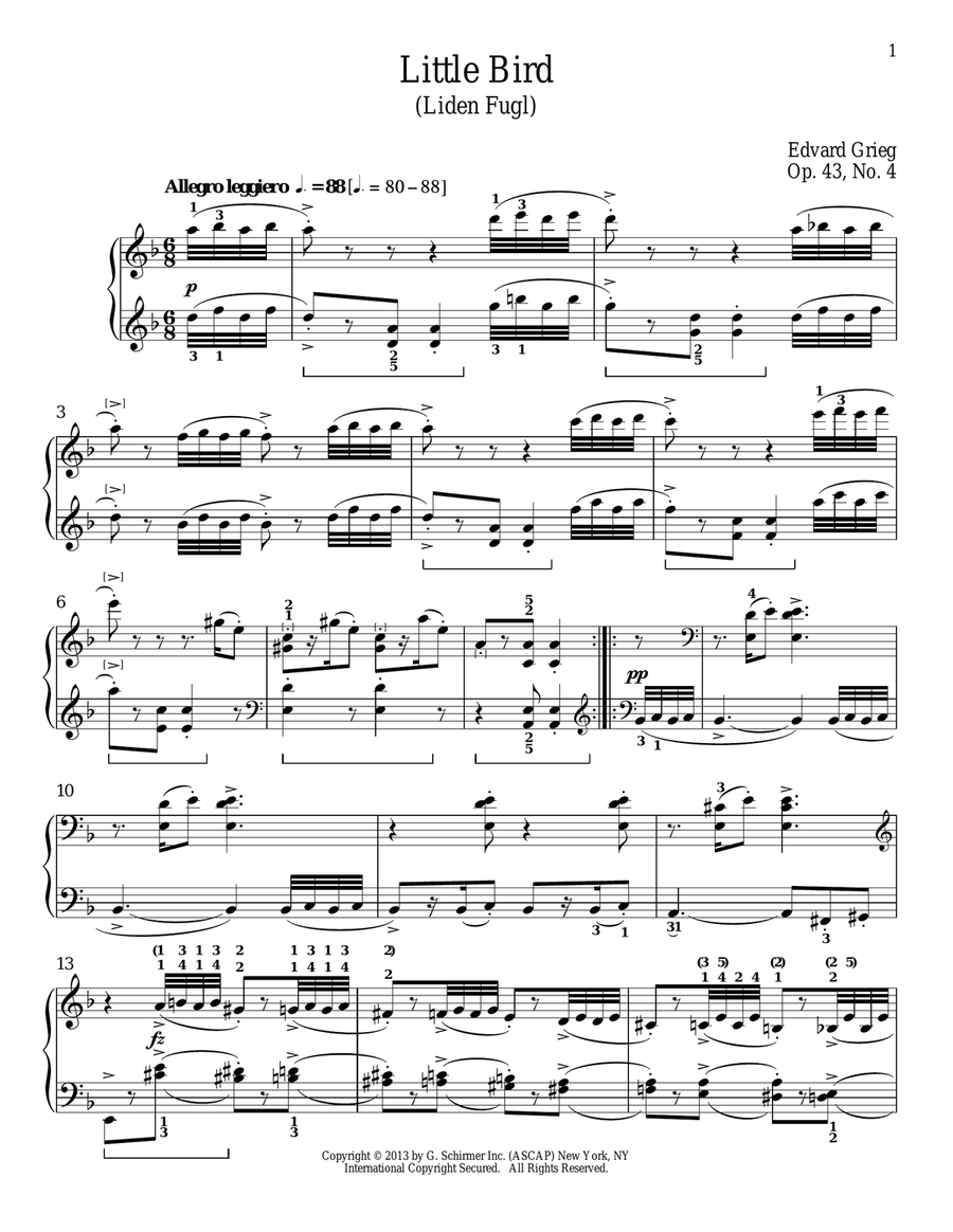 Little Bird (Liden Fugl), Op. 43, No. 4 Piano Solo scores gallery preview page 1