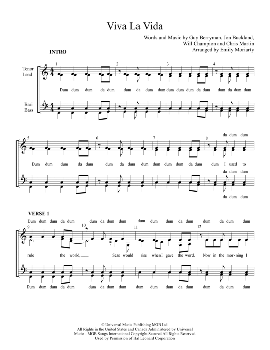 Viva La Vida Viva La Vida SSAA scores gallery preview page 1