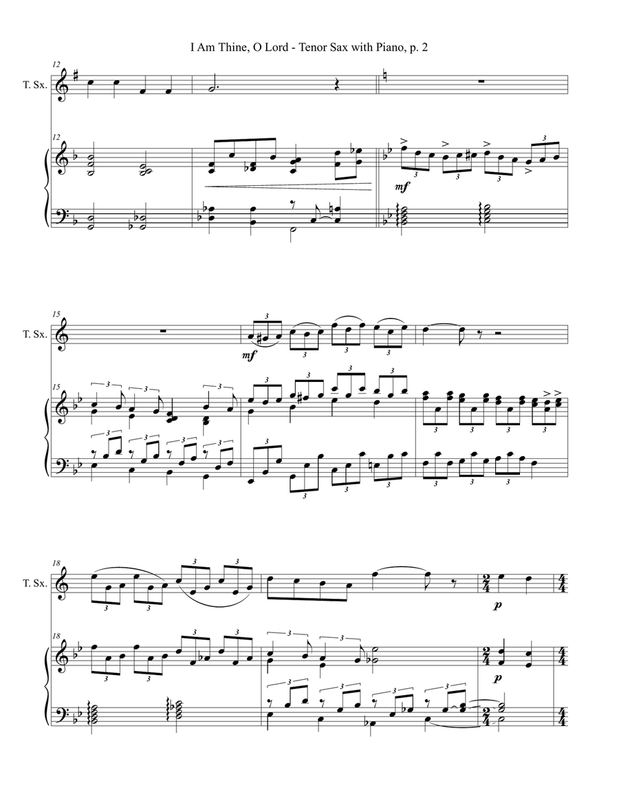 I AM THINE, O LORD (for Tenor Sax and Piano with Score/Part) Tenor Saxophone scores gallery preview page 3