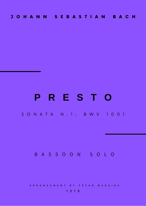Presto from Sonata No.1, BWV 1001 - Bassoon Solo (Full Score)
