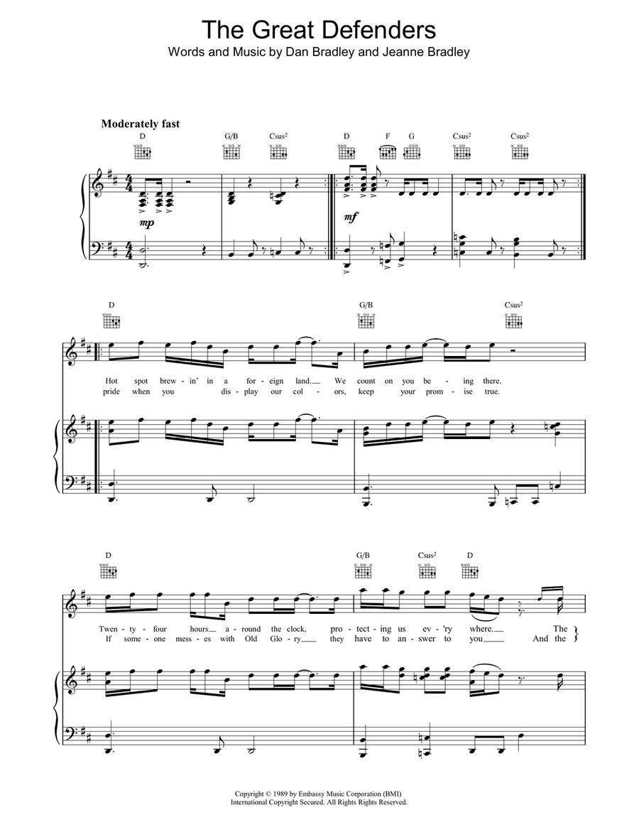 The Great Defenders Piano, Vocal, Guitar scores gallery preview page 1