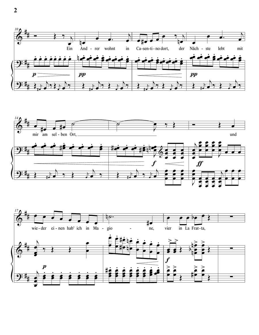 WOLF: Ich hab' in Penna einen Liebsten wohnen (transposed to D major) Piano, Vocal scores gallery preview page 3