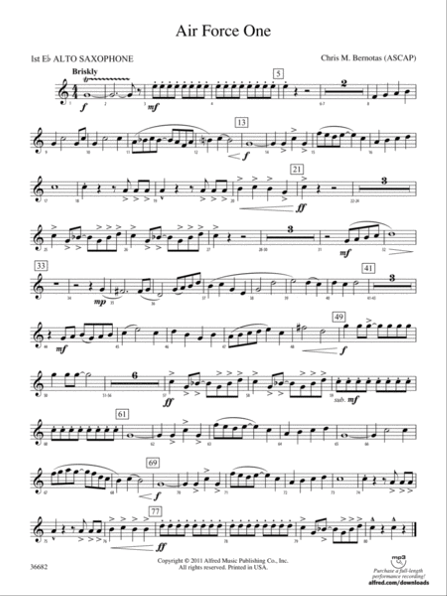 Air Force One: E-flat Alto Saxophone Concert Band scores gallery preview page 1