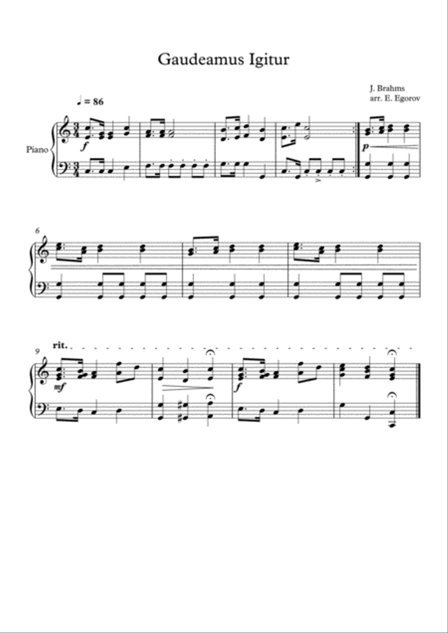 Gaudeamus Igitur, Johannes Brahms, For Easy Piano Easy Piano scores gallery preview page 1