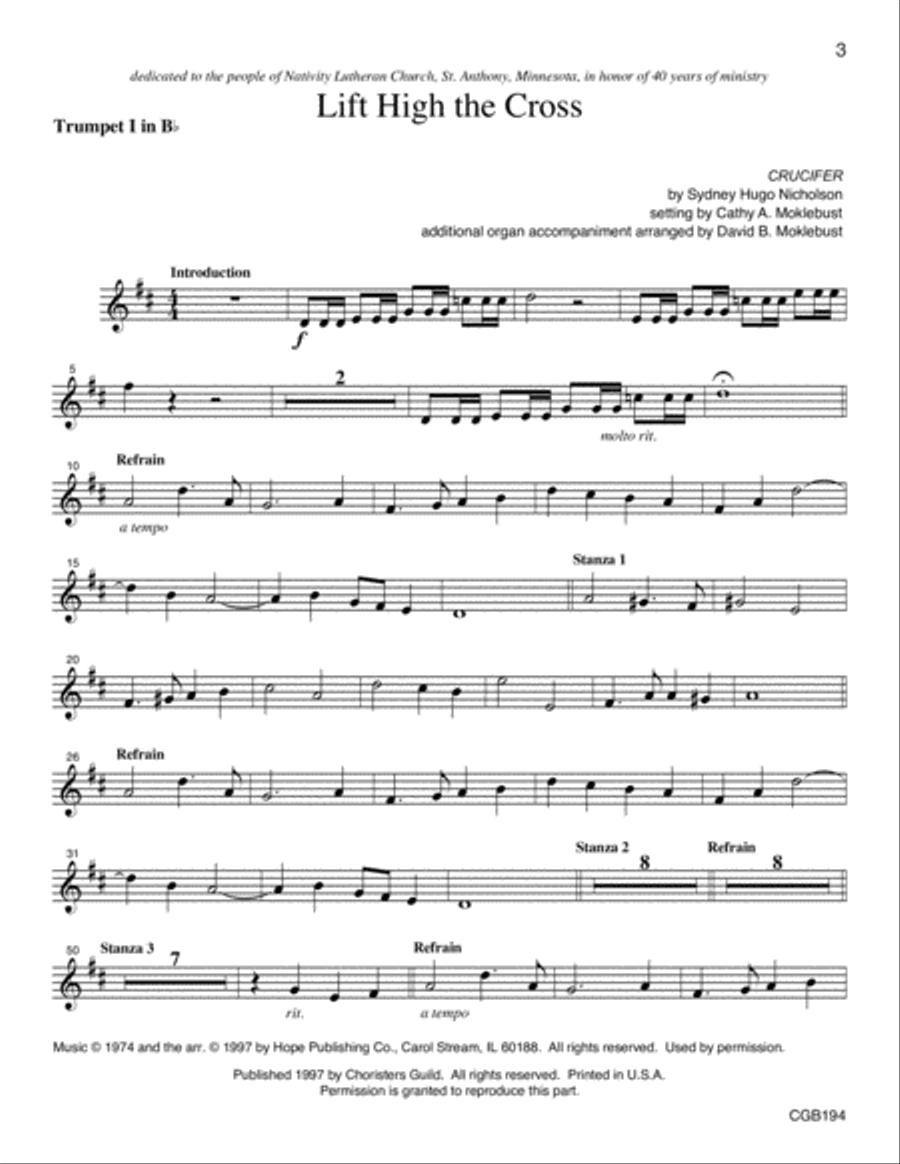 Lift High the Cross with Brass Parts Full Score Handbell Choir scores gallery preview page 2