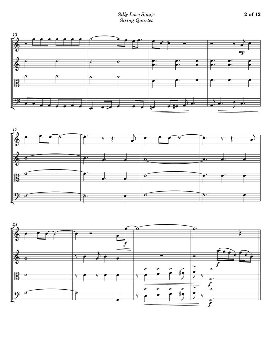 Silly Love Songs String Quartet scores gallery preview page 2
