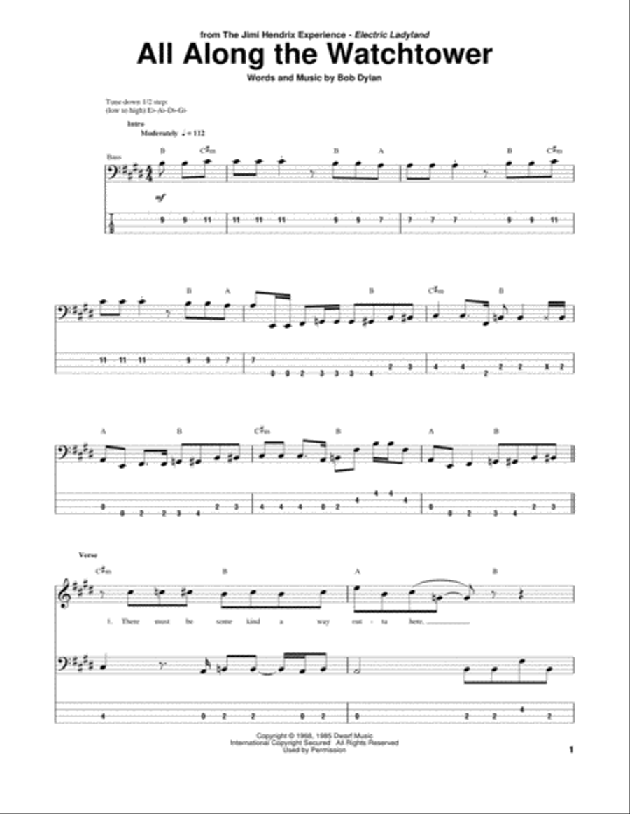 All Along The Watchtower Guitar Tablature scores gallery preview page 1