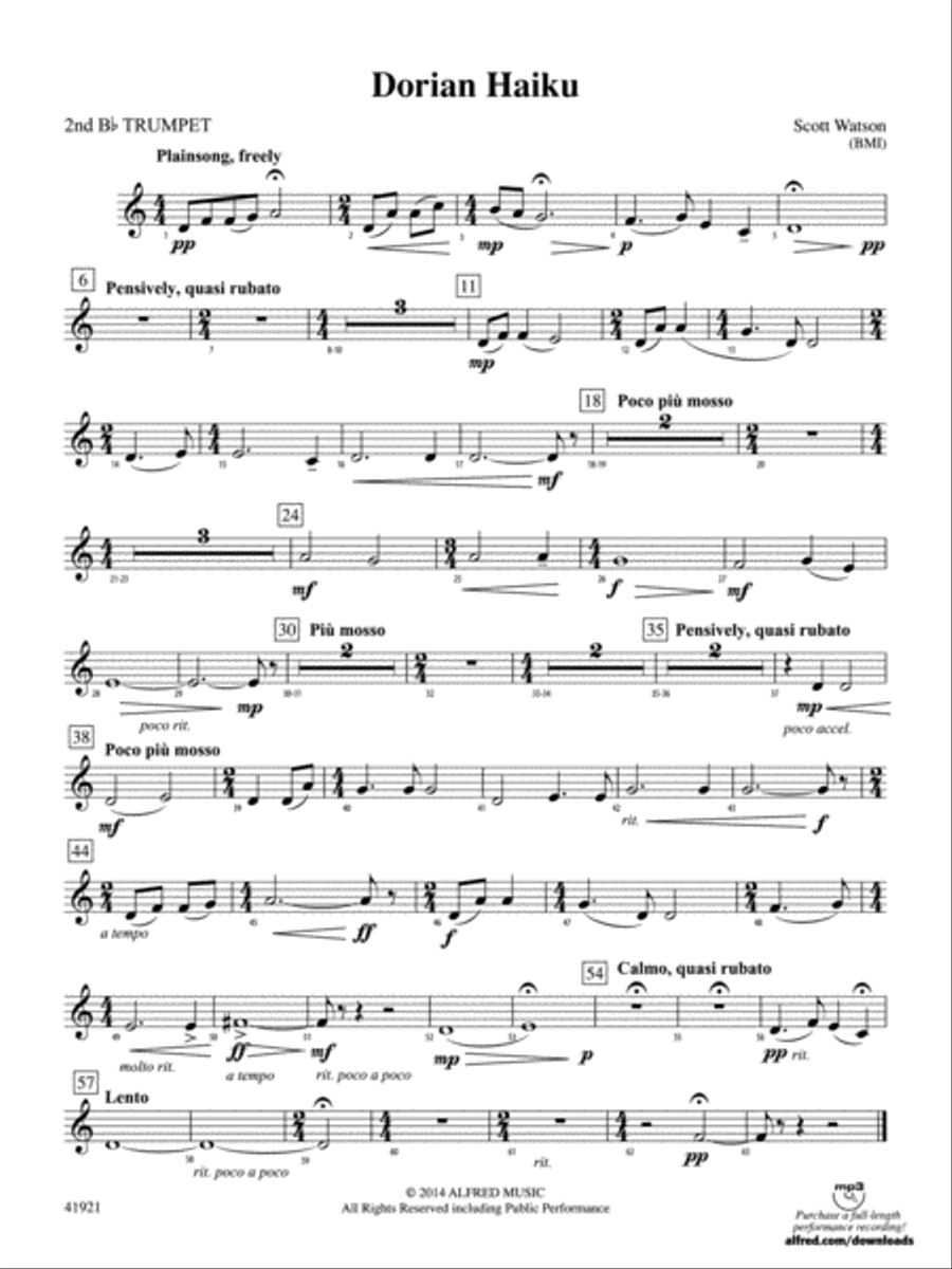 Dorian Haiku: 2nd B-flat Trumpet Concert Band scores gallery preview page 1