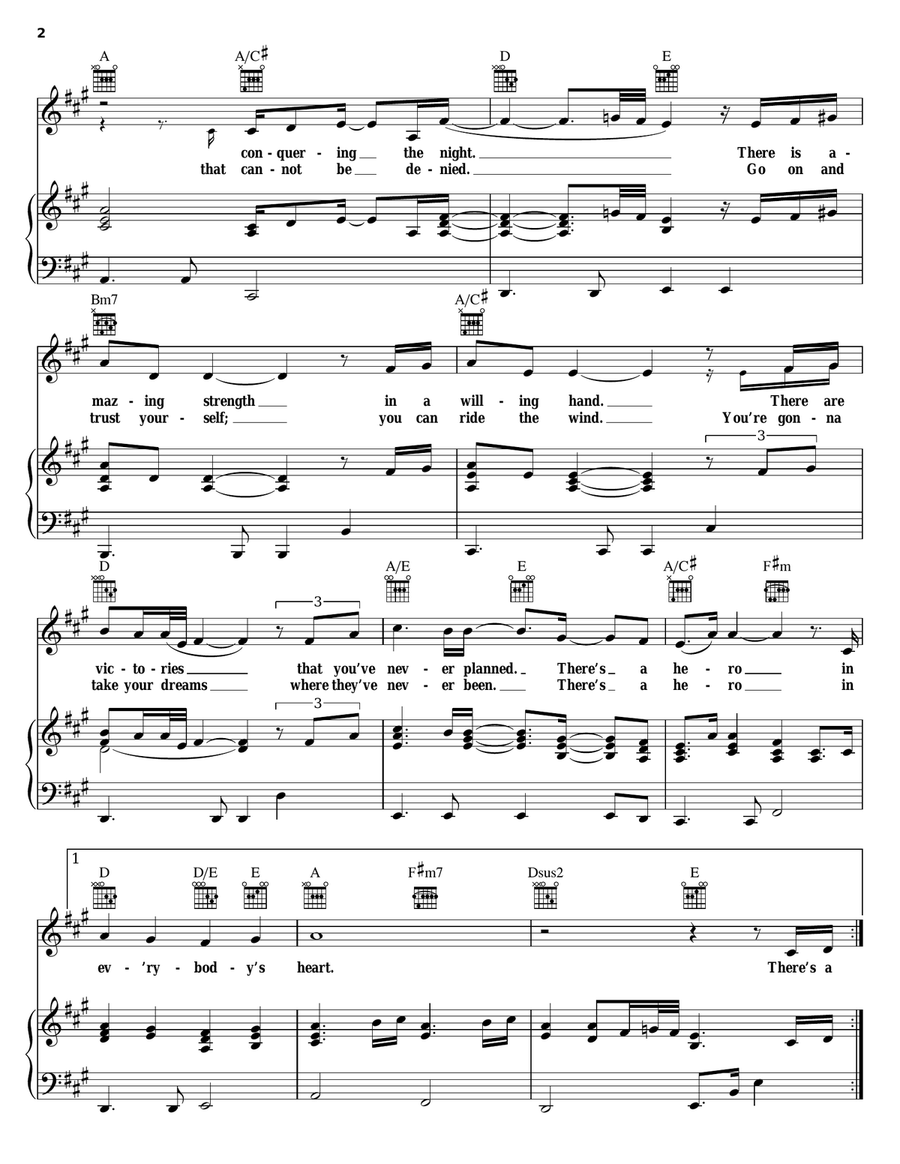 There's A Hero Piano, Vocal, Guitar scores gallery preview page 2