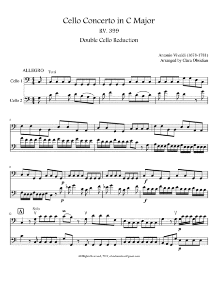 A. Vivaldi: Cello Concerto in C Major RV 399 (arr. for 2 cellos) image number null