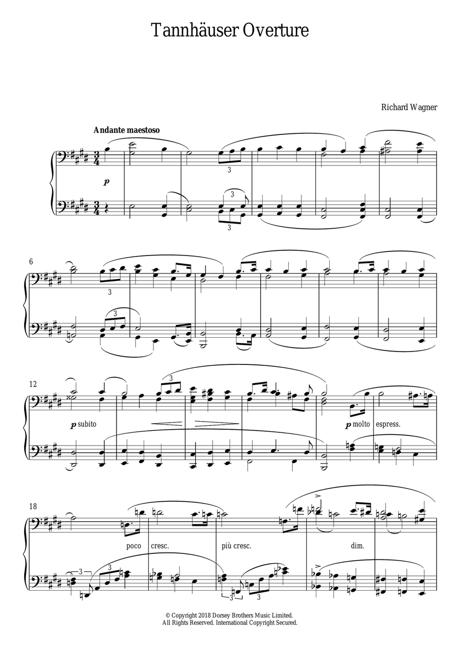 Tannhauser Overture Piano Solo scores gallery preview page 1