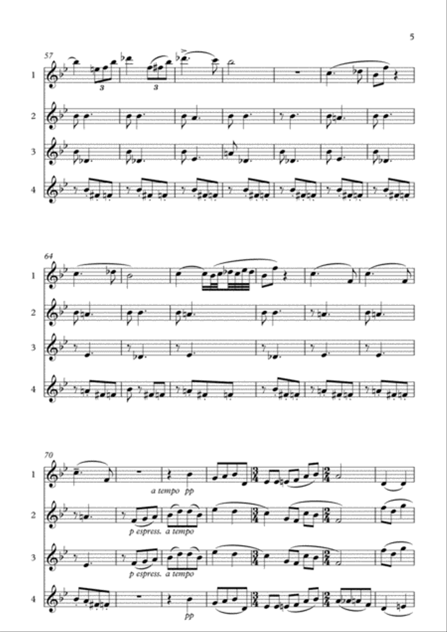 ANDANTE CANTABILE from Quartet Op.11 for 4 flutes - TSCHAIKOVSKY Flute Quartet scores gallery preview page 5