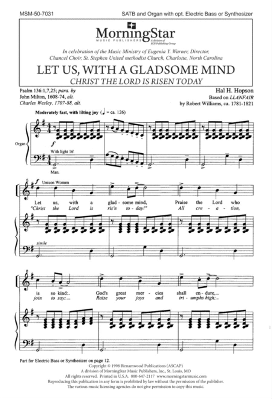 Christ the Lord Is Risen Today Let Us, with a Gladsome Mind 4-Part scores gallery preview page 2