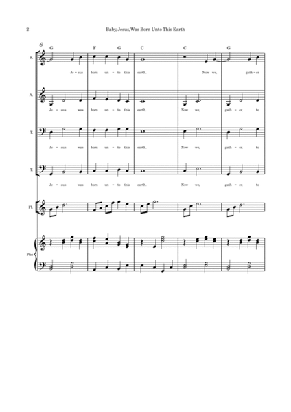 Baby, Jesus, Was Born Unto This Earth - SATB flute or violin or cello and piano with parts image number null