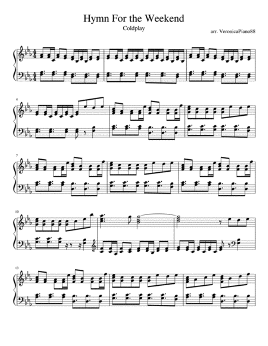 Hymn For The Weekend Hymn For The Weekend Piano Solo scores gallery preview page 1