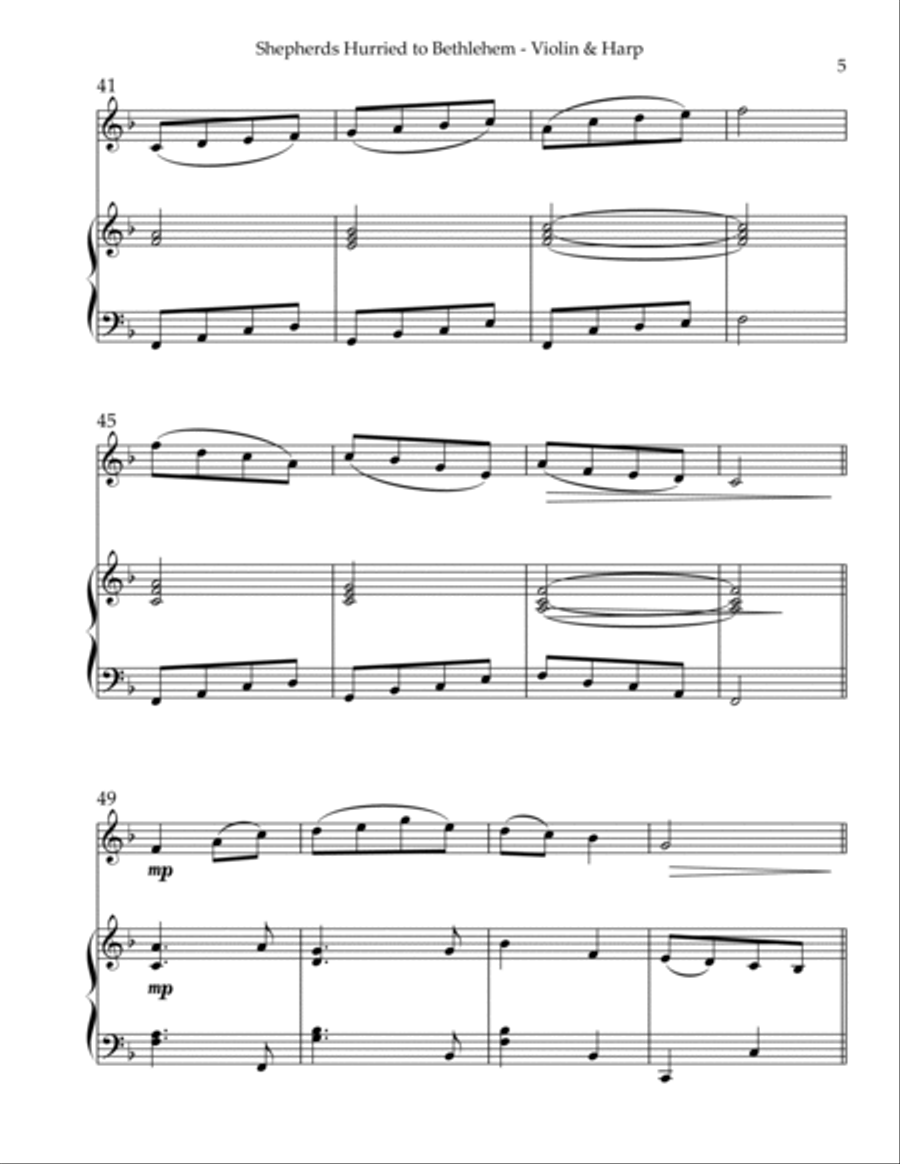 Shepherds Hurried to Bethlehem, Duet for Violin & Harp String Duet scores gallery preview page 5