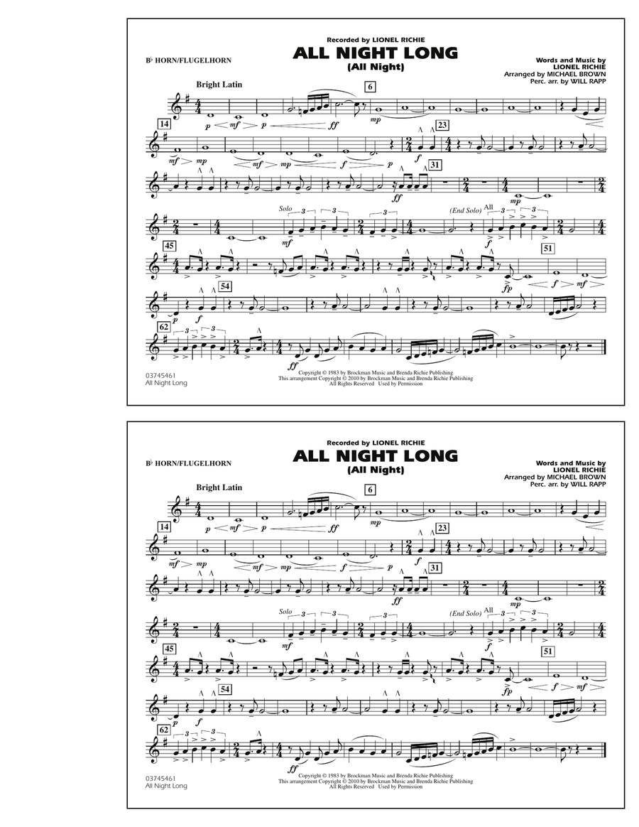 All Night Long (All Night) - Bb Horn/Flugelhorn Marching Band scores gallery preview page 1