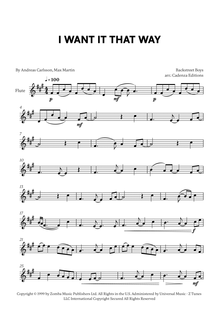 I Want It That Way Flute Solo scores gallery preview page 1