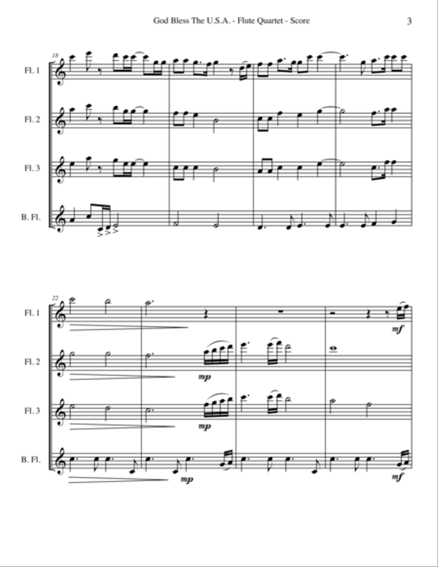 God Bless The U.S.A. Woodwind Quartet scores gallery preview page 3