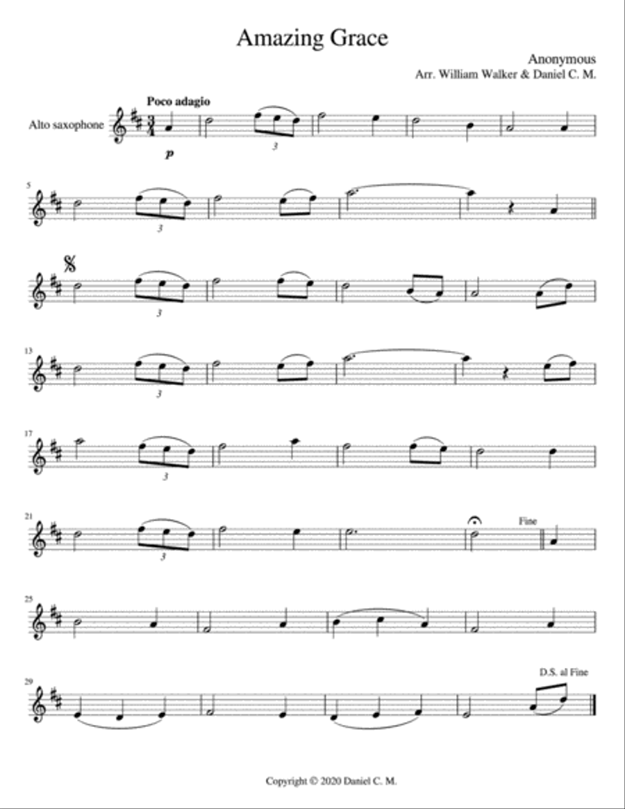 Amazing Grace for alto saxophone and piano Tenor Saxophone scores gallery preview page 1