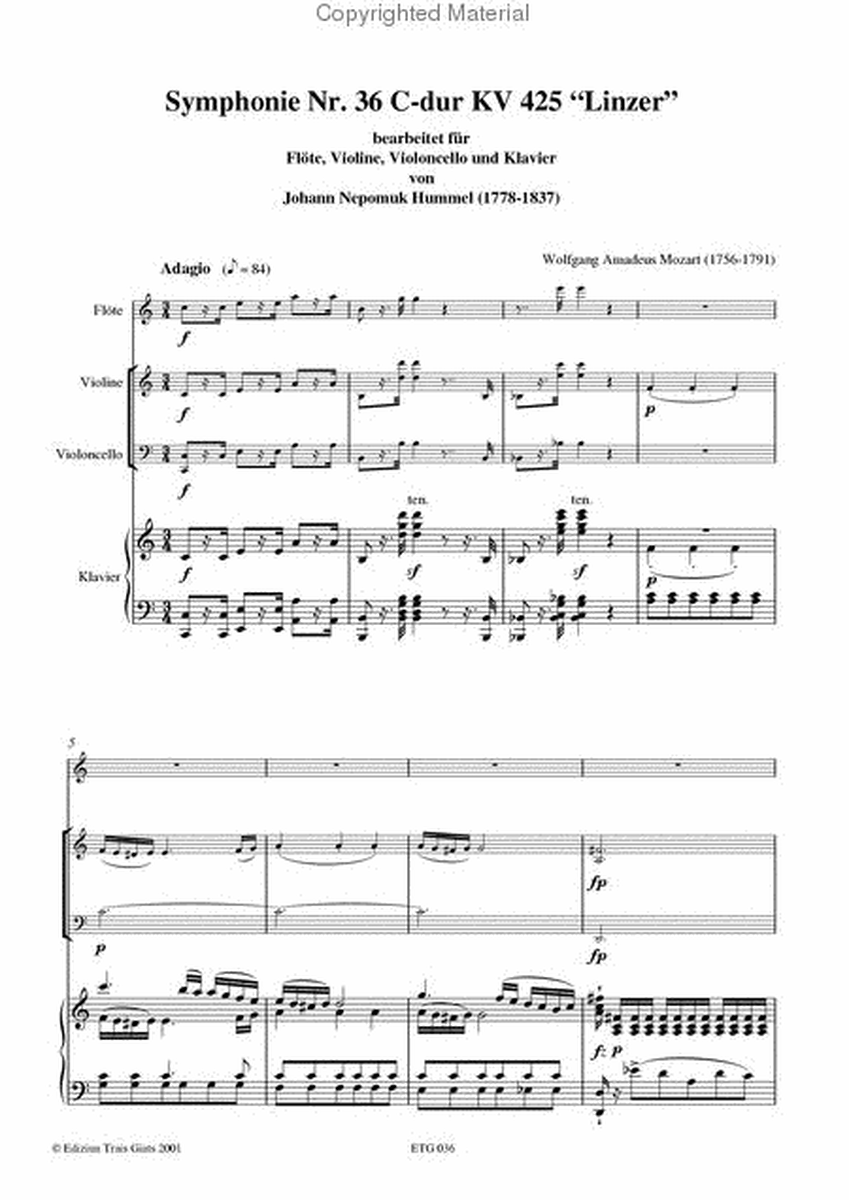 Symphonie Nr. 36 "Linzer" in der Bearbeitung von Johann Nepomuk Hummel