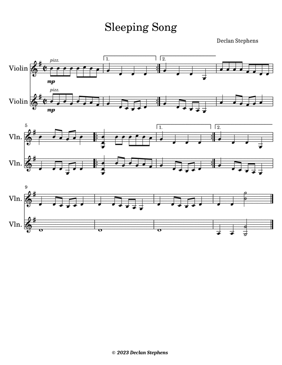 Sleeping Song String Duet scores gallery preview page 1