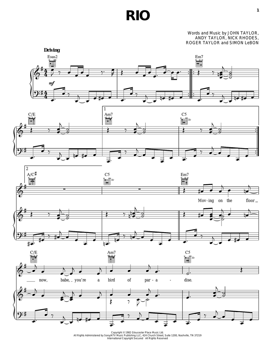 Rio Rio Piano, Vocal, Guitar scores gallery preview page 1