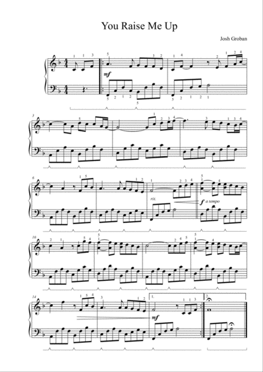 You Raise Me Up Piano Solo scores gallery preview page 1