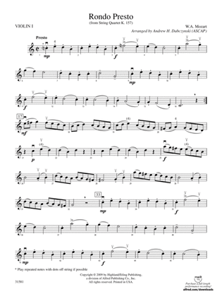 Book cover for Rondo Presto (from String Quartet K. 157): 1st Violin