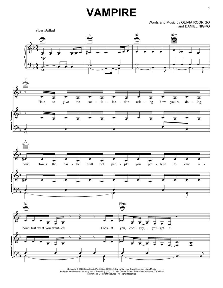 vampire Piano, Vocal, Guitar scores gallery preview page 1