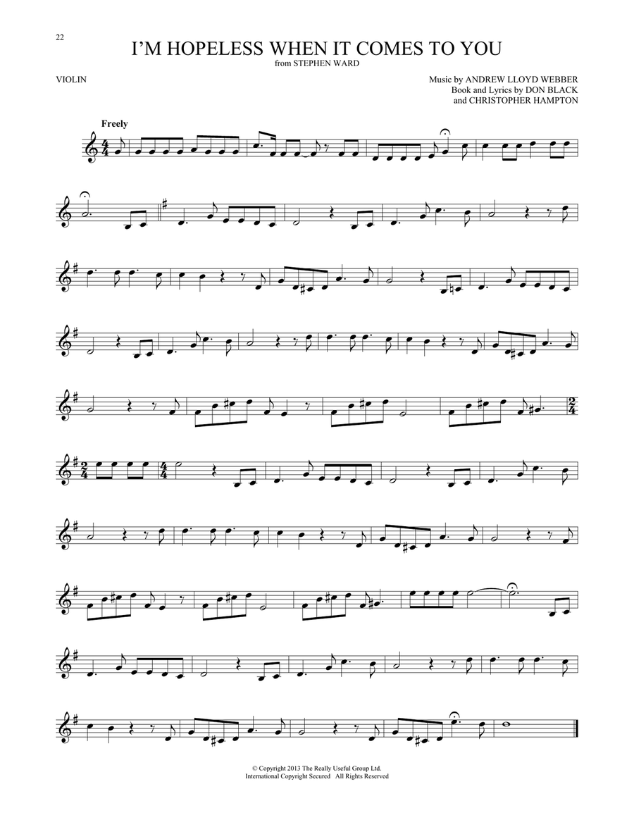 I'm Hopeless When It Comes To You (from Stephen Ward) Violin Solo scores gallery preview page 1