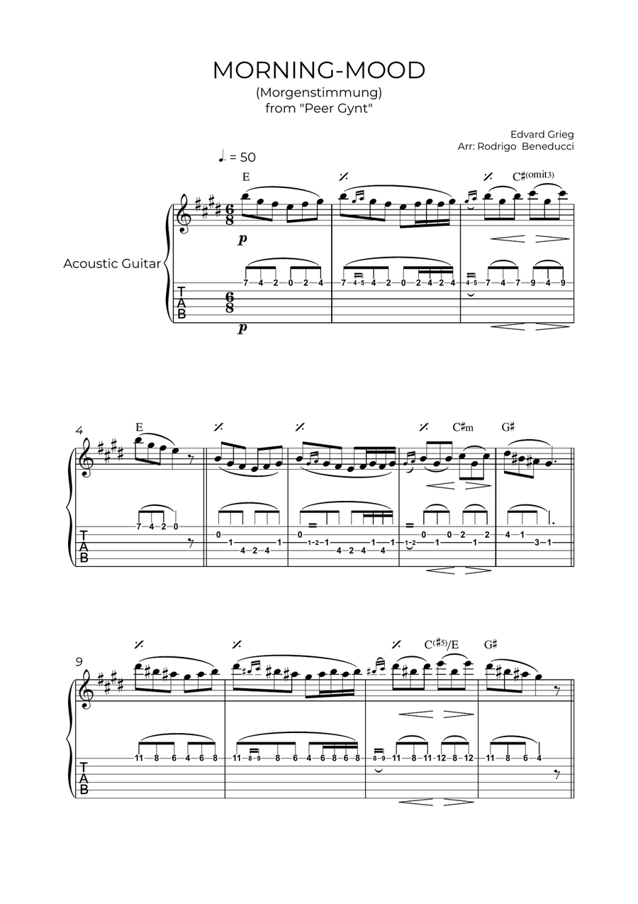 MORNING-MOOD - EDVARD GRIEG – GUITAR TABLATURE Acoustic Guitar scores gallery preview page 2