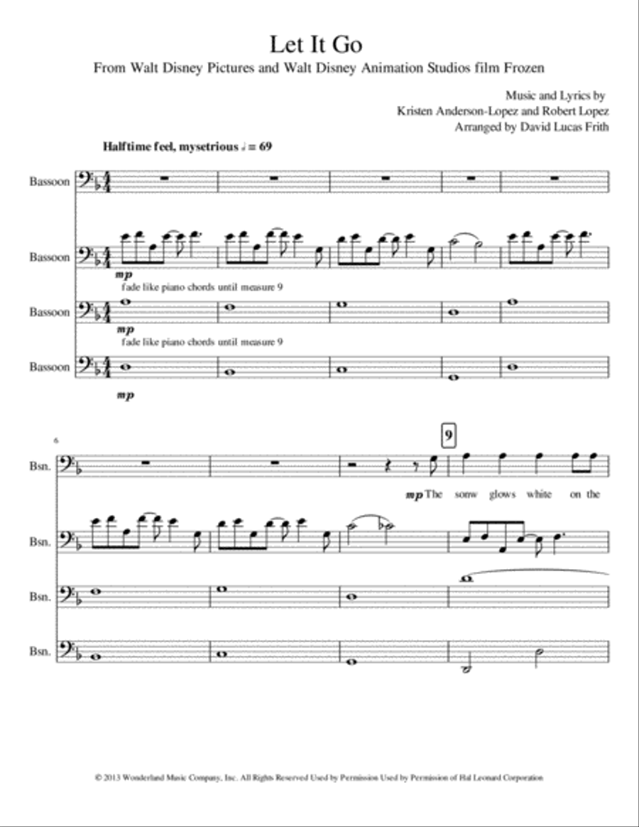 Let It Go (from Frozen) Woodwind Quartet scores gallery preview page 1
