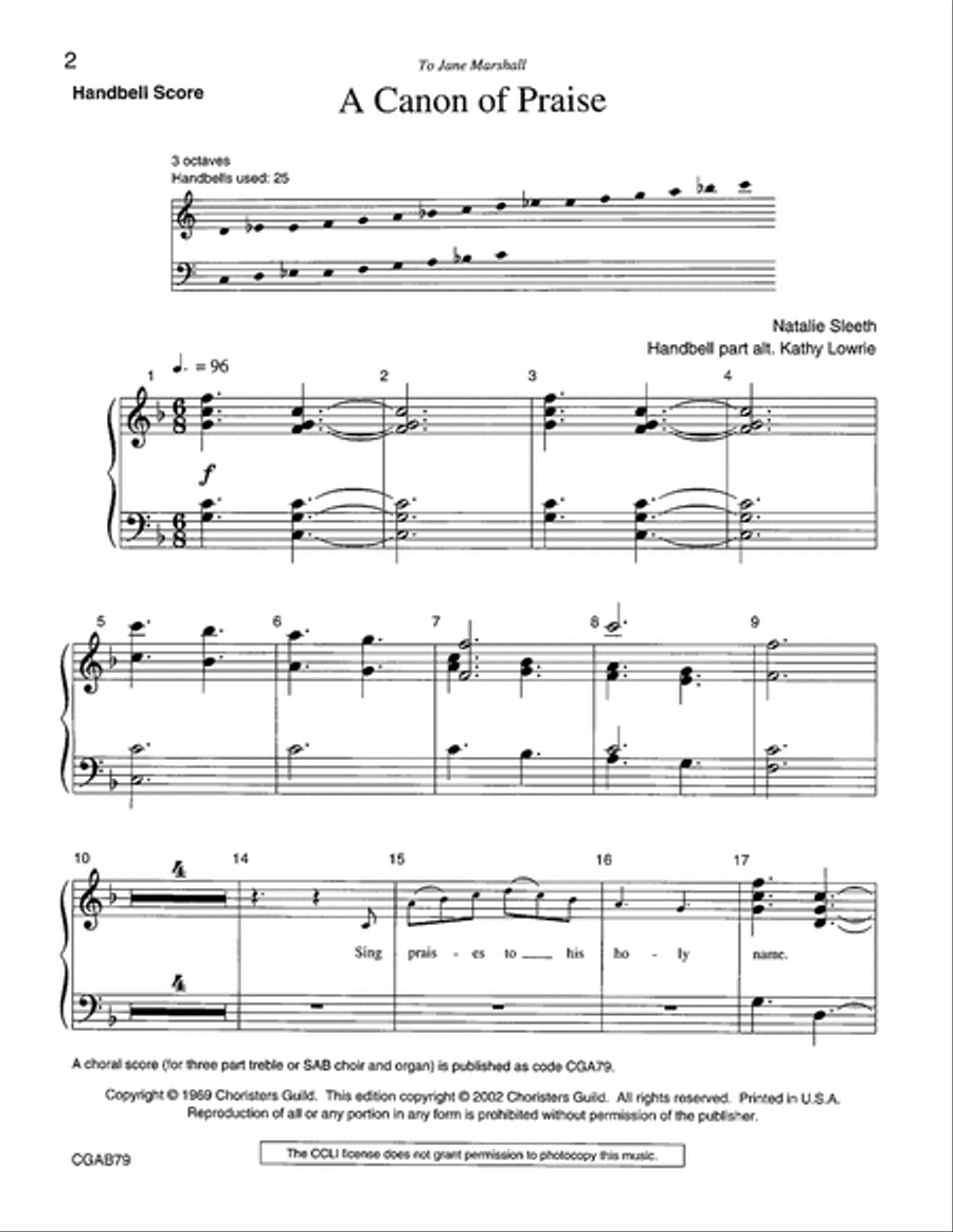 A Canon of Praise (Handbell Score) Choir scores gallery preview page 2