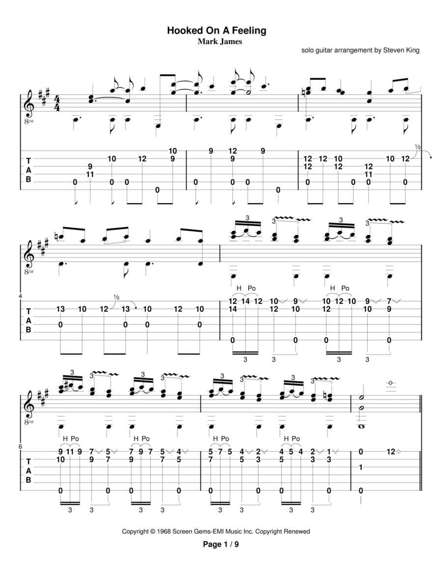 Hooked On A Feeling Electric Guitar scores gallery preview page 1